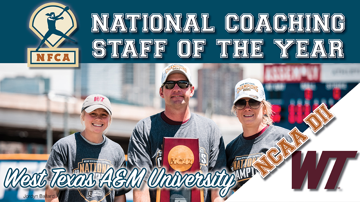 NFCA, NFCA dii coaching staff of the year, West Texas A&M, Michael Mook, Janelle trautmann, Kara McDougall, NFCA DII National coaching Staff of the Year