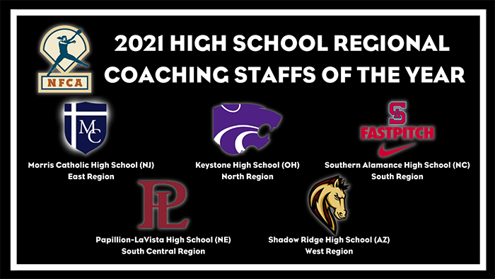 nfca high regional coaching staff of the year, nfca regional coaching staff of the year, nfca, high school softball, Morris Catholic High School, Southern Alamance High School, Keystone High School, Papillion-LaVista High School, Shadow Ridge High School