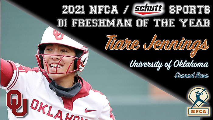 NFCA, NFCA/Schutt Sports DI National Freshman of the Year, NFCA/Schutt Sports National Freshman of the Year, NFCA DI Freshman of the Year, NFCA/Schutt Sports DI National Freshman of the Year, NFCA DI Freshman of the Year, NFCA Freshman of the Year, Tiare Jennings, Oklahoma, OU Sooners, OU Softball