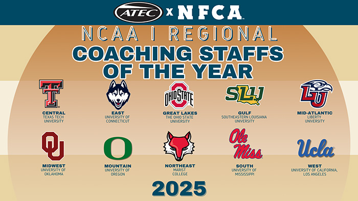 2025 atec/nfca di regional coaching staff of the year, nfca, atec, nfca regional coaching staff of the year, university of oregon, ucla, Texas Tech University, Ohio State University, University of Connecticut, UConn, Southeastern Louisiana University, Liberty University, University of Mississippi, Ole Miss, Marist University, university of Oklahoma,