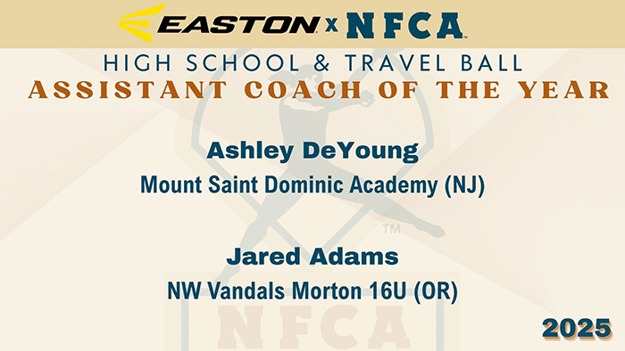 Easton/nfca assistant coach of the year, nfca assistant coach of the year, nfca, Easton, Ashley DeYoung, Jared Adams