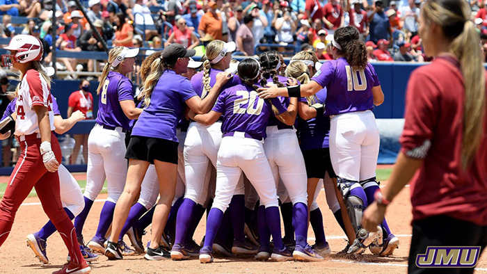 jmu, NFCA, James Madison, jmu softball, jmu stuns Oklahoma, wcws, di softball, JMU upsets Oklahoma