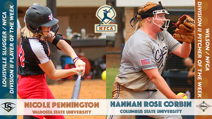 wilson/nfca dii pitcher of the week, Louisville slugger/nfca dii player of the week, wilson/nfca pitcher of the week, Louisville slugger/nfca player of the week, Nicole Pennington, Hannah rose corbin, Valdosta State, Columbus State, vsu blazers, Columbus State softball, Valdosta State softball, Hannah rose corbin Columbus State, Nicole Pennington Valdosta State