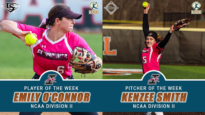 Louisville slugger/NFCA Player of the Week, Wilson/NFCA Pitcher of the Week, NFCA, NFCA D2 Player of the Week, NFCA D2 Pitcher of the Week, Wilson Sporting Goods, Louisville Slugger, Emily O'Connor, Kenzee Smith, UIndy