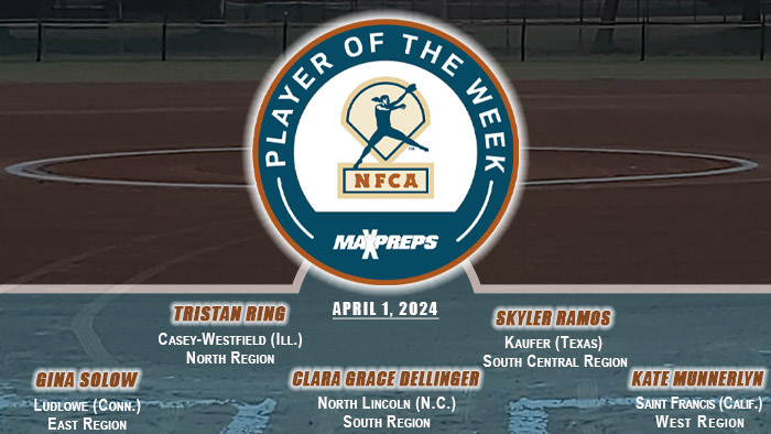 MaxPreps/NFCA High School Player of the Week, nfca, maxpreps, Player of the Week, nfca, maxpreps, Gina Solow, Tristan Ring, Clara Grace Dellinger, Skyler Ramos and Kate Munnerlyn