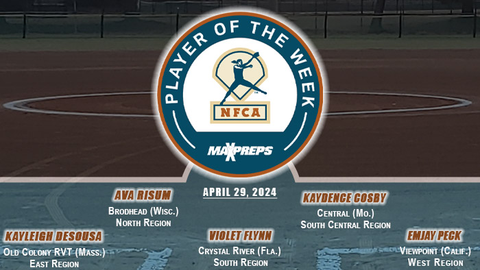 DeSousa, Risum, Flynn, Cosby, Peck score 2024 MaxPreps/NFCA Spring Players of Week honors