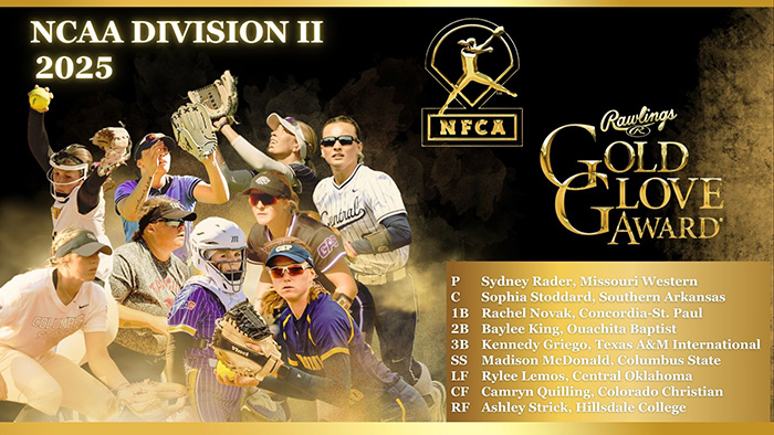 2025 NCAA Division II Rawlings Gold Glove Award presented by the NFCA, rawlings gold glove for softball, rawlings, nfca, nfca gold glove