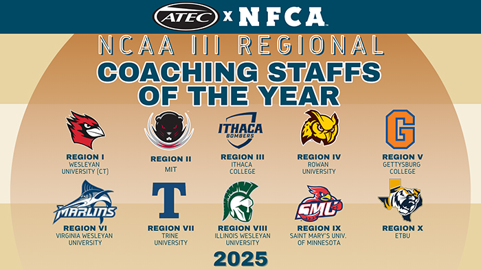 ATEC/NFCA Division III Regional Coaching Staff of the Year, ATEC/NFCA Division III Regional Coaching Staff of the Year, ATEC, NFCA, NFCA Regional Coaching Staff of the Year, NFCA Division III Regional Coaching Staff of the Year, Division III Coaching Staff of the Year, softball, college softball, nfca softball, division iii softball, ncaa division iii softball, ncaa softball, d3 softball, ncaa d3 softball, nfca awards, softball awards, softball coaching staff award, 2025, Wesleyan, MIT, Massachusetts, Institute, Technology, Connecticut, Ithaca, College, New, York, Rowan, Jersey, University, Gettysburg, Pennsylvania, Virginia, Wesleyan, Trine, Illinois, Indiana, Saint, Mary's, Minnesota, East, Texas, Baptist,