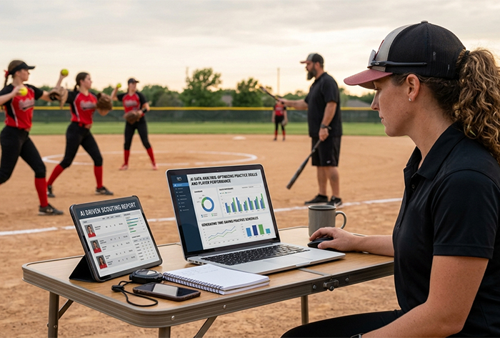 fastpitch, delivery, feature, softball, ai, artificial, intellegance, sports, 2026, strategy, stat, adopt, plan, practice, game, practical, gleb, tsipursky, softball, fastpitch, tool, time, efficient, save,